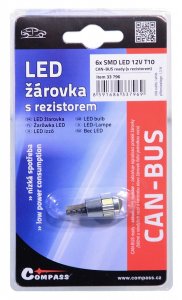 Žárovka 6 SMD LED 12V T10 s rezistorem CAN-BUS ready bílá - 024316