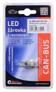 Žárovka 5 SMD LED 12V T10 s rezistorem CAN-BUS ready bílá - 024334